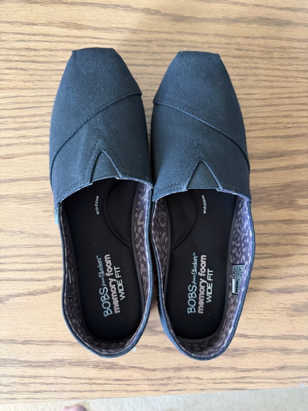 Skechers Black Slip-On Wide Fit Canvas Flats